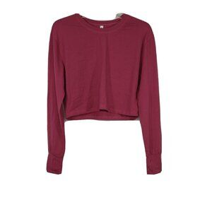 Muzniuer Crop Top Women Size M Rose Pink Long Sleeve Thumb Hole Workout NEW